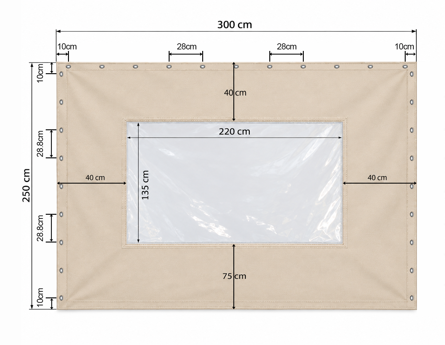 Bâche fermeture de terrasse 300x250cm avec fenêtre transparente